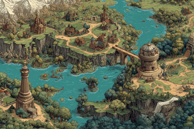 design fantasy map illustration isometric map