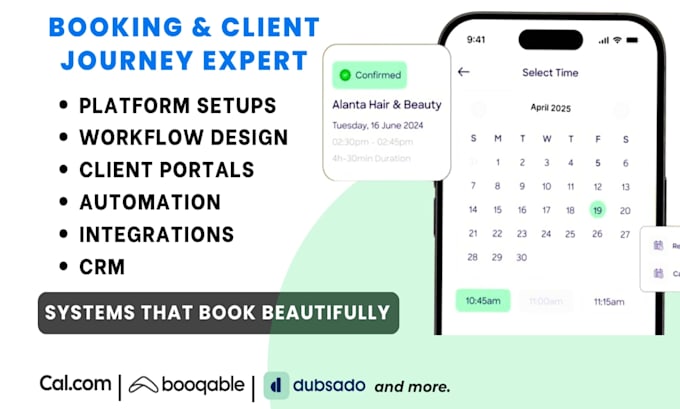 set up booking systems dubsado, paperbell, calendly and more