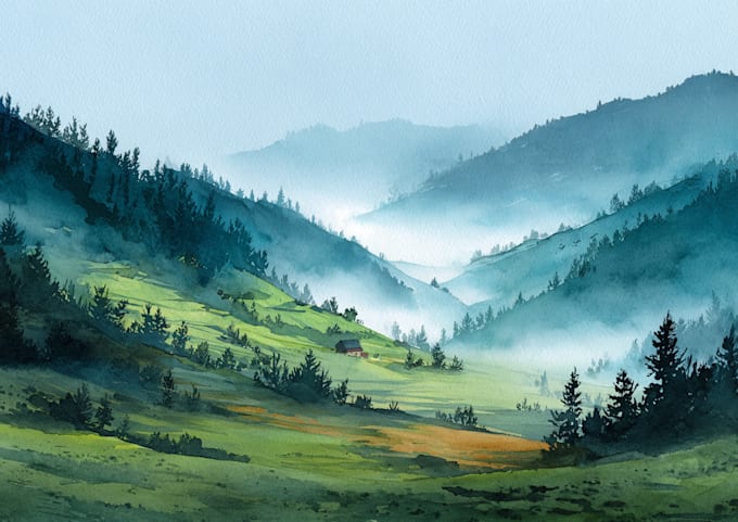draw a watercolor landscape illustration