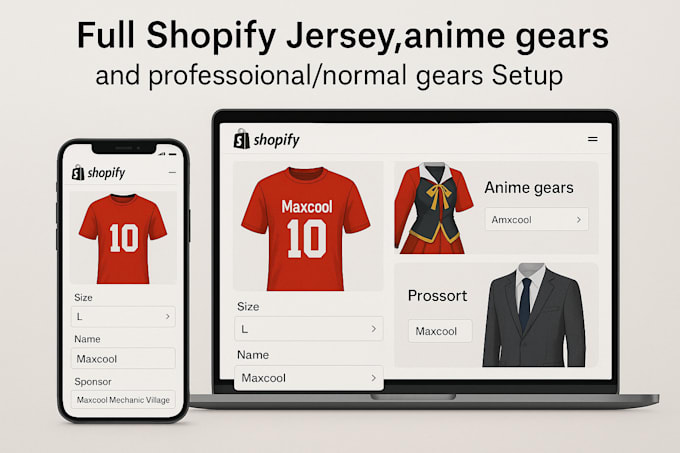 build a shopify store for custom jersey or anime or cosplay apparel business