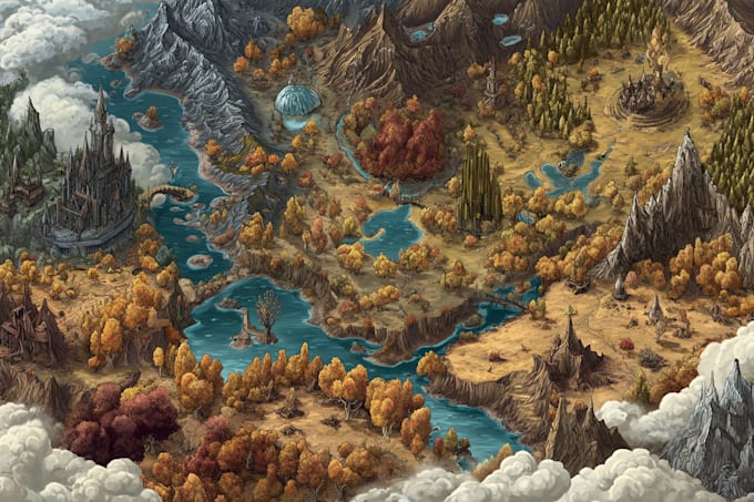 draw fantasy map illustration for dnd, novels