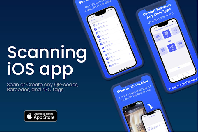 deliver nfc app, qr code, documents scanning app in ios
