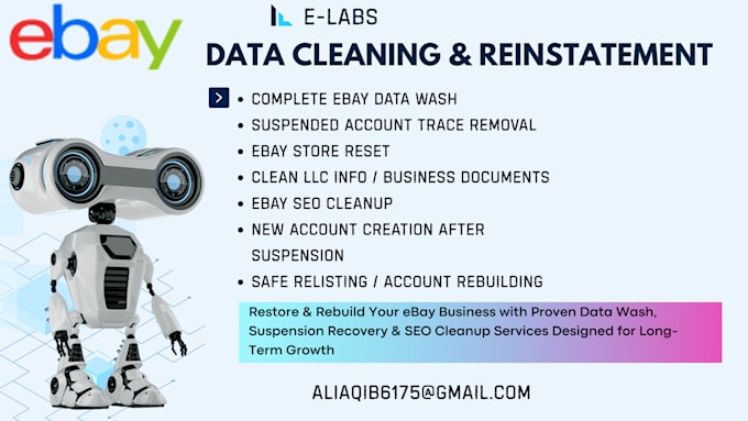 clean ebay data, remove suspended account traces, and reset store