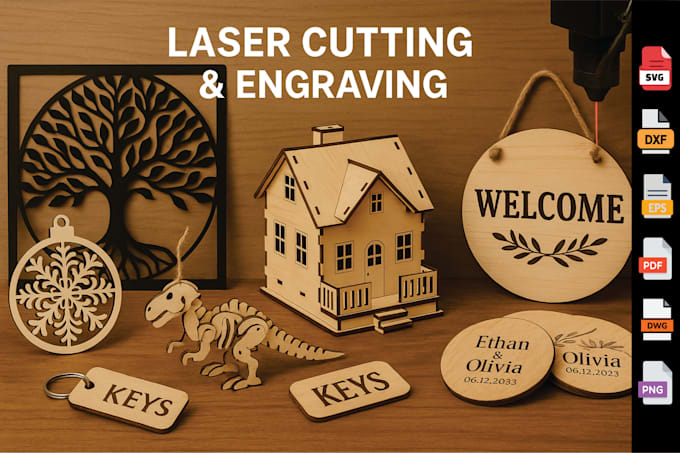 create custom vector design for laser cutting and  engraving dxf svg eps
