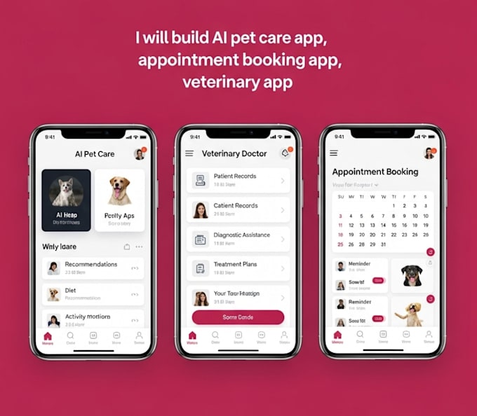 build ai pet care app, doctor app, appointment booking app, veterinary app