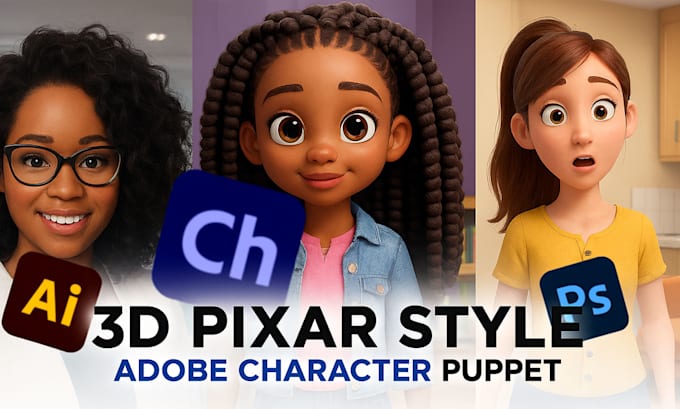 create 3d pixar style adobe character puppet