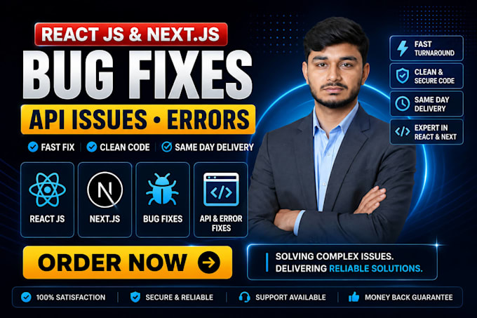 urgent fix react js, next js bugs, errors, api issues and website problems
