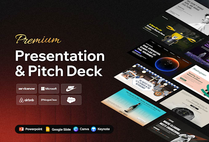 design powerpoint presentations, investor pitch decks, and google slides
