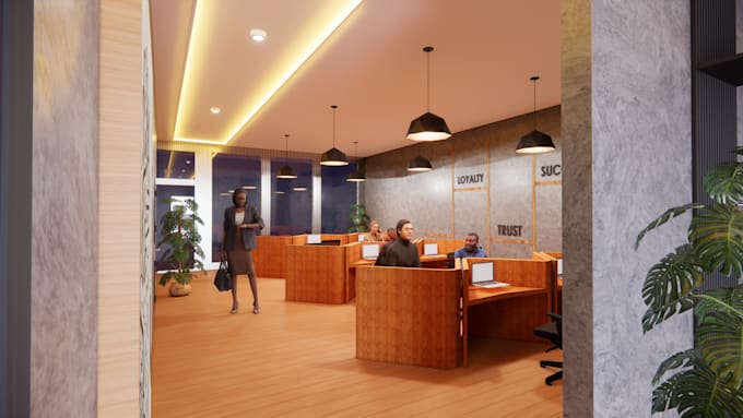 design and rendering interior office, workspace, building