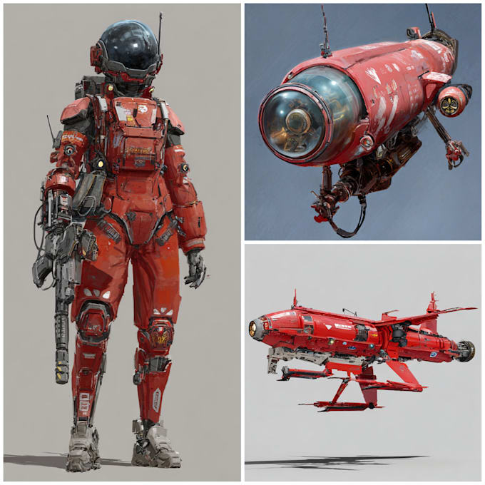 character, mech, spaceship, weapon or enviroment sci fi