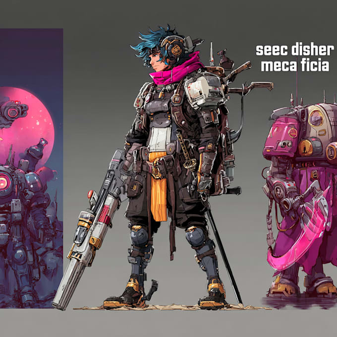 Draw sci fi , cyberpunk , mecha, fantasy character design by Juanlarke ...