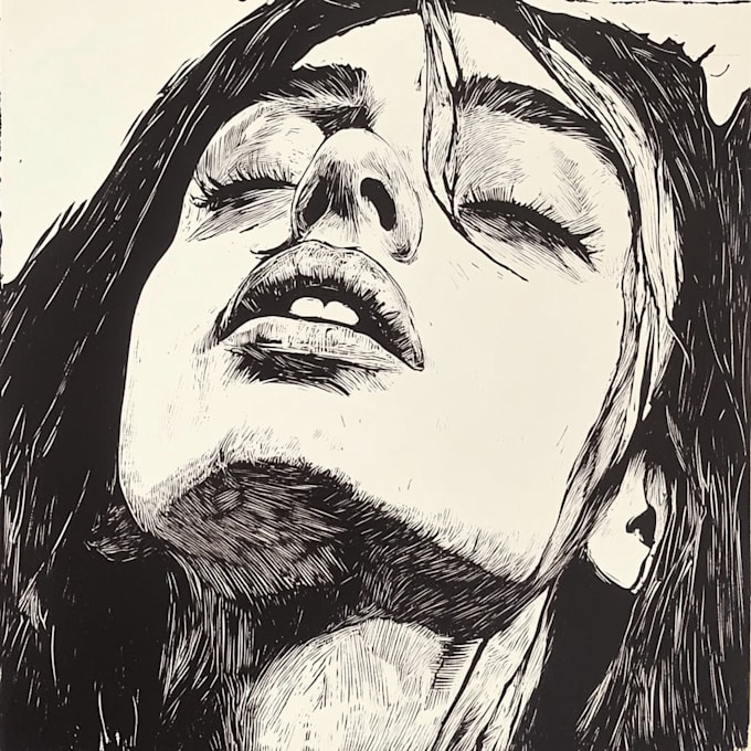 draw a line illustration, a linocut or an engraving