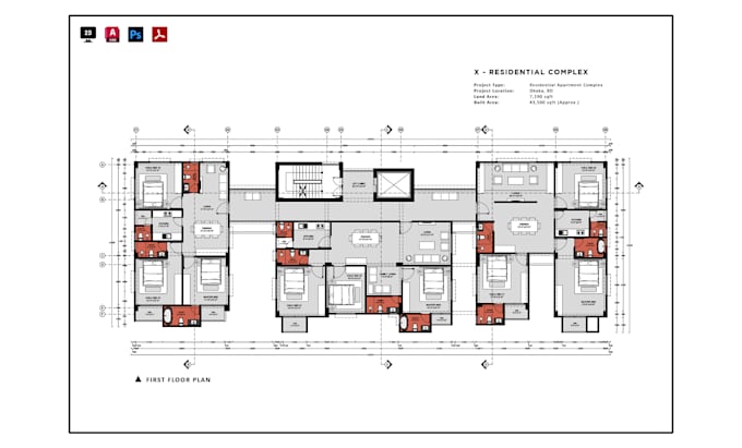 Draft architectural 2d floor plans, elevations and sections in autocad