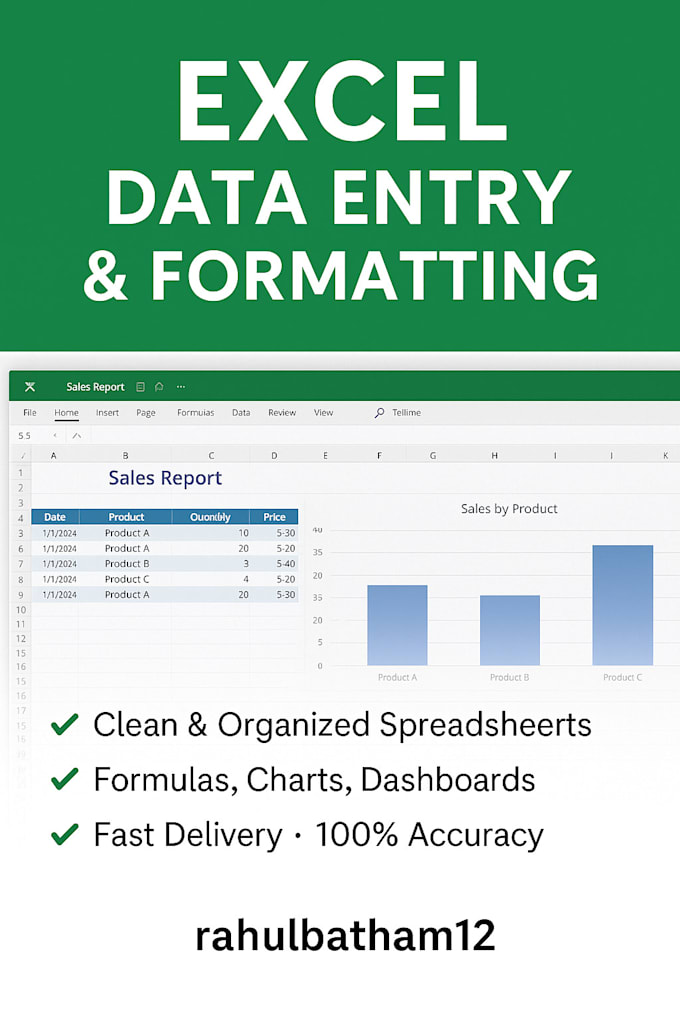 do excel data entry,  formatting, and formulas with  accuracy