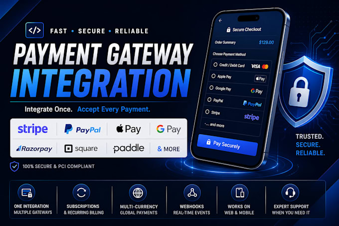 integrate payment gateway stripe, paypal, apple pay, google pay for your website