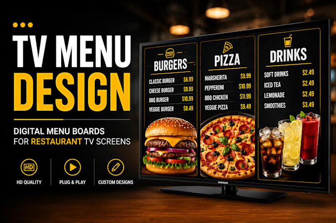 design a modern digital menu board for restaurant TV screens