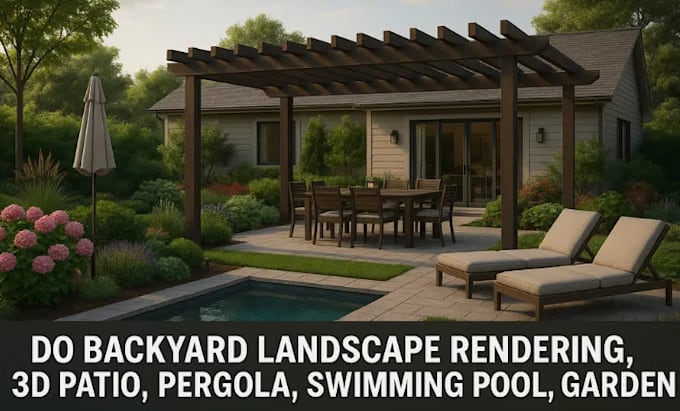 make backyard landscape rendering 3d patio pergola swimming pool garden design