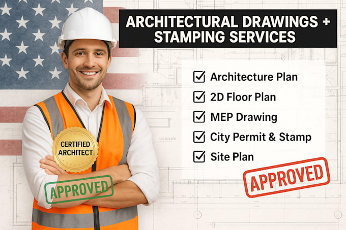 Do architectural drawing, mep, floor plan with pe stamp for usa city ...