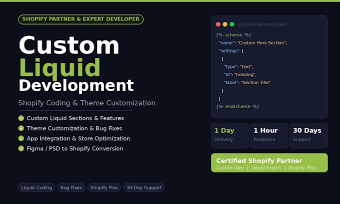 do shopify custom development, liquid coding and theme customization for