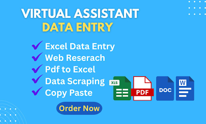 do excel data entry, copy paste, web research, typing and pdf convert excel