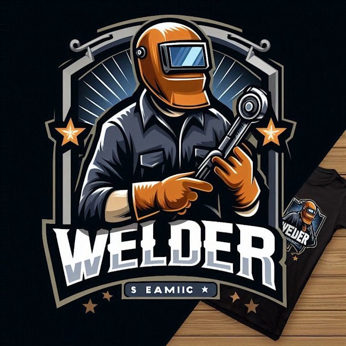 design high quality welder mascot logo with t shirt design