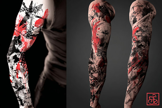 do premium trash polka design , sleeve tattoo