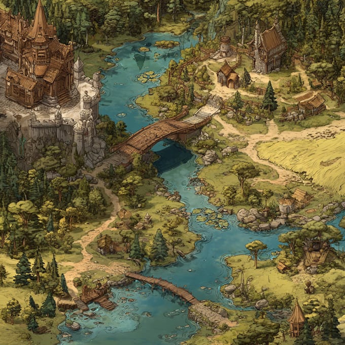 design custom fantasy map illustration 2d vector map