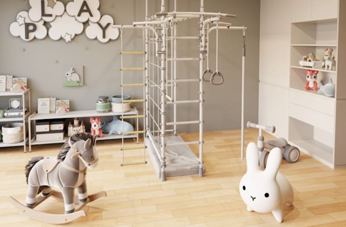 recreate 3d kids playground,childrens play area,nursing room,interior layout,cgi
