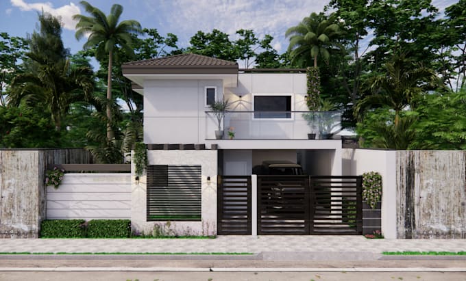 make 3d house exterior elevation commercial rendering visualization realistic