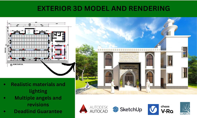 do architectural 3d rendering, exterior 3d modeling house, home