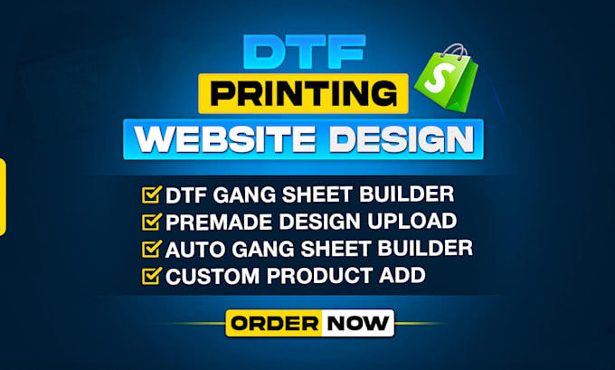 design shopify dtf printing website with gang sheet builder