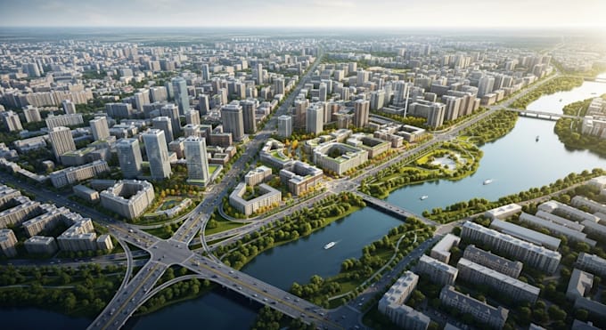 Render 3d urban planning, site plan, master plan architectural floor ...