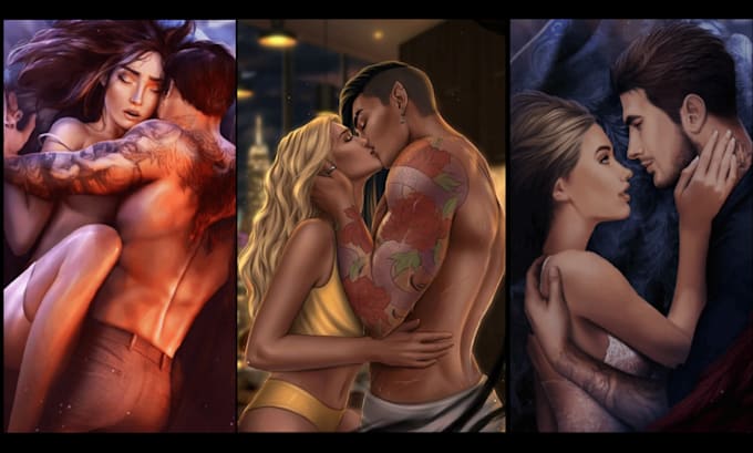 draw nsfw couple art semi realistic character design romance book cover or novel