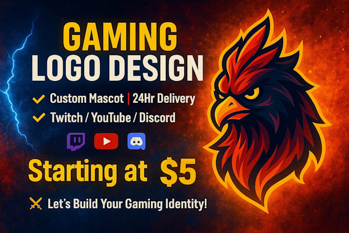 design a mascot logo for youtube twitch or discord in 24 hr
