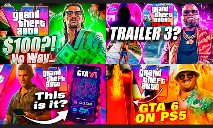 design epic gta 6 youtube gaming thumbnails