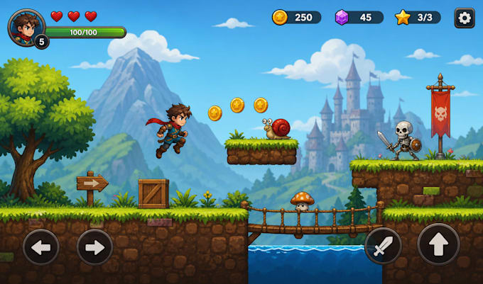 create high quality 2d game environments, maps and UI for platformer games
