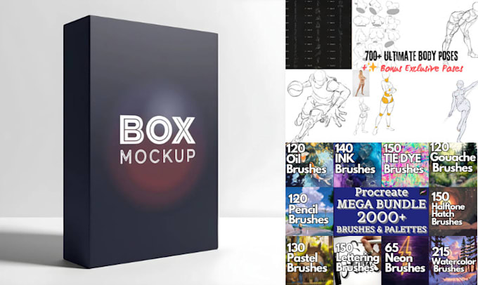 create premium 3d box mockup for digital procreate brushes