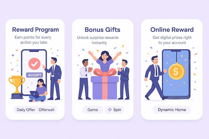 create full reward earning app and website with offerwall, game, spin