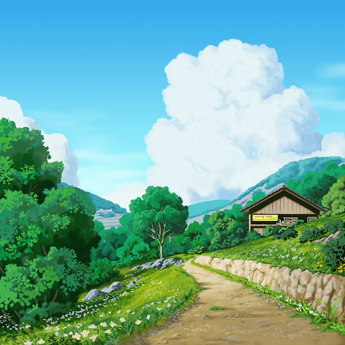 draw custom anime background or environment illustration