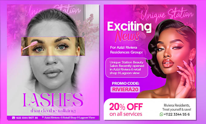 design authentic beauty salon, hair and lash flyer