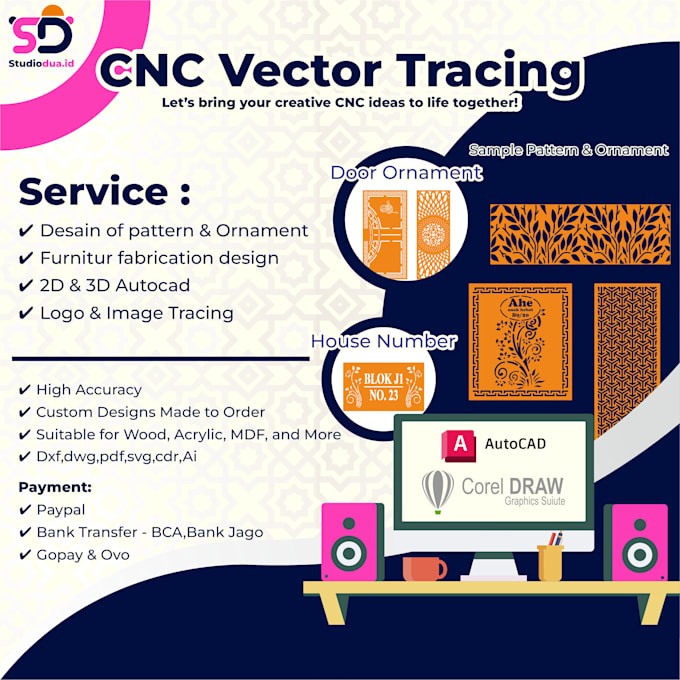 2d design for cnc and laser cutting needs