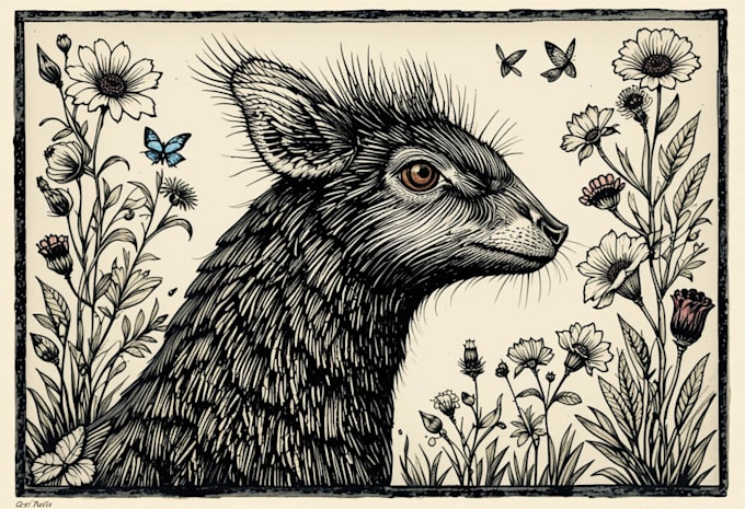 illustrate animal or botanical linocut based on your request
