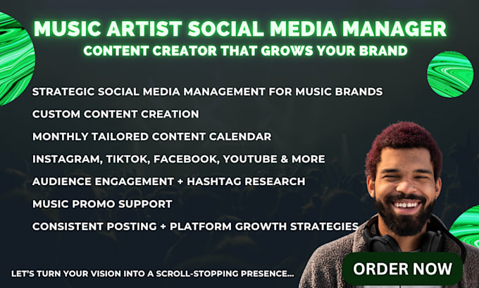 be your music artist social media marketing manager, content creator