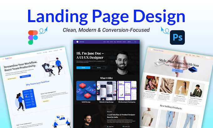 create a clean and minimal landing page design in figma