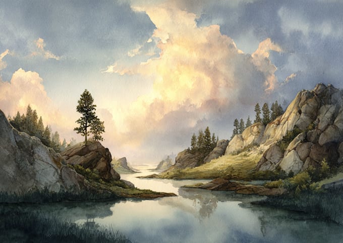 draw a watercolor landscape illustration
