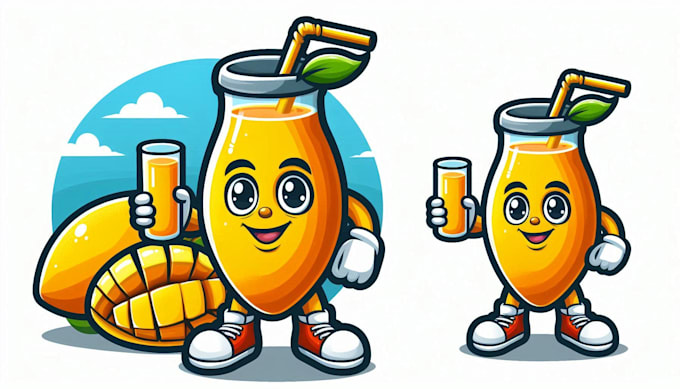 design an mango lemonade juice mascot logo with express delivery