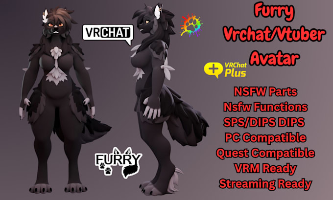 model realistic furry vtuber avatar, 3d nsfw vrchat model, fursona vseeface vrm