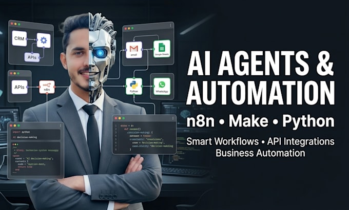 build ai agents and automate your business with n8n, make com and python