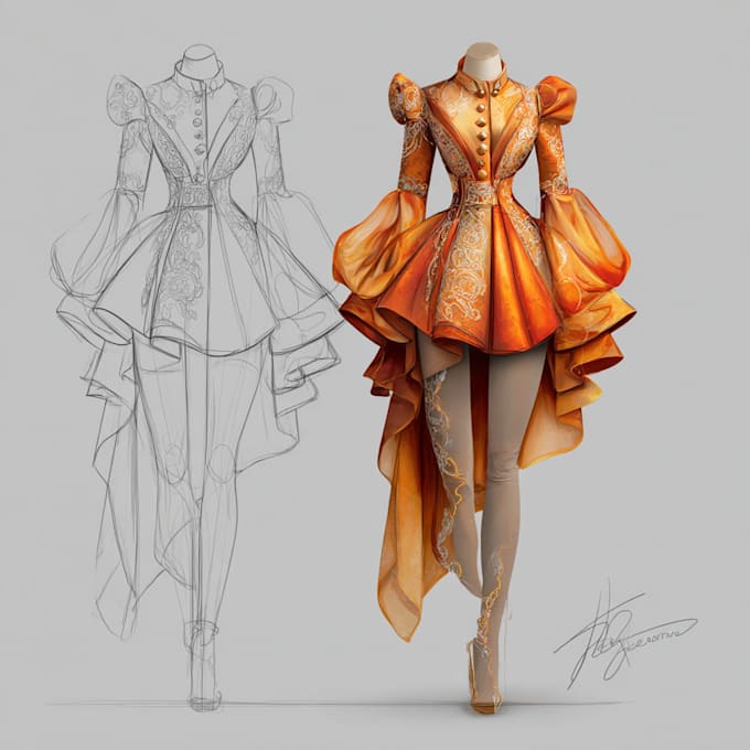 make fashion design or clothing technical flat sketch