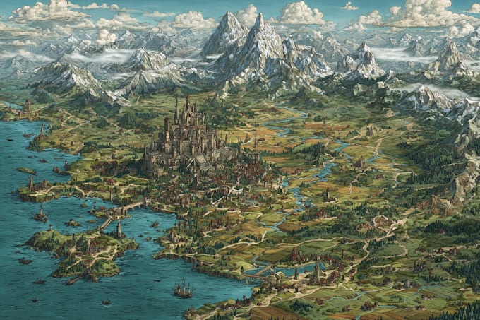 draw a fantasy map with digital watercolors